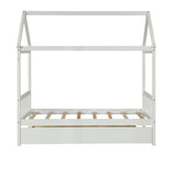 Solid Wood Twin House Bed Frame with Twin Size Trundle For White Color, No Box Spring Needed W69740991