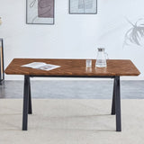 Dark Brown Herringbone Pattern MDF Dining Table - A Perfect Match for Modern Minimalist and W3226P279049