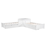 ZUN L-shaped Platform Bed with Trundle and Drawers Linked with built-in Desk,Twin,White 11453578