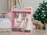 Kids Costume Organizer Costume RackKids ArmoireOpen Hanging Armoire Closet with Mirror-PINK 33487777