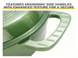 Cast iron 7.5QT cooking pot - Gradient green color - Includes two silicone gloves - Enamel pot 13858478