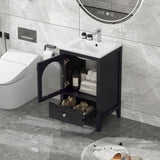 20" Bathroom Vanity with Sink, Bathroom Cabinet with Soft Closing Glass Door, A Drawer, Black N725P185457B