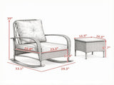 Brown 3-Piece Wicker Patio Furniture Set Outdoor PE Rattan Rocking Chairs with Coffee Table & 07591107
