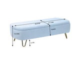 Blue Storage Ottoman Bench for End of Bed Gold Legs, Modern Grey Faux Fur Entryway Bench Upholstered W1170104171