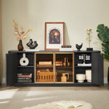 64-Inch Wavy TV Cabinet, Round Sideboard, Wooden Vertical Stripe Storage Cabinet, Aluminum Door 24647726