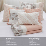 6 Piece Cotton Percale Quilt Set with Throw Pillows Blush Full/Queen B035129025