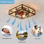 ZUN Farmhouse Rustic Ceiling Fan and Remote Control,Square Caged Industrial Ceiling Fixture with 6 W1340103798