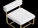 Set of two white teddy fabric dining chairs, circular thick cushioned dining chairs for kitchen and W1727P237751