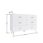 ZUN High Glossy Surface 6 Drawers Chest of Drawer with Golden Handle and Golden Steel Legs White Color W2139134915