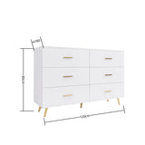 ZUN High Glossy Surface 6 Drawers Chest of Drawer with Golden Handle and Golden Steel Legs White Color 74988544