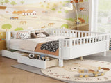 Full Size Wood Platform Bed for Kids, Wood Low Profile Full Bed with Rails for Girls and Boys, White W2593P331684