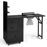 Black MDF Folding Nail Desk with 2 Drawers, Cabinet Door & Storage Shelf 89278371