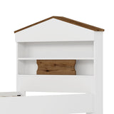 Twin Size House-Shaped Wooden Bed with Storage Shelf on the Headboard, Built-in Two Storage Drawers, N733P187490D