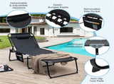 Oversized Patio Chaise Lounge, 27" Wide 4-Position Adjustable Backrest Folding Tanning Chair-Black 23769498