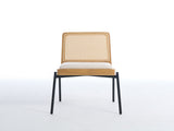 Mid-Century Dining Chairs Set of 2, Accent Linen Fabric Side Chairs with Rattan Backrest Metal Legs 30479899