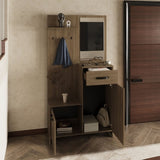 Parker 75" Tall Mirrored Tree Hall with Hangers, Three Shelves, Two Cabinets, One Drawer, Entry way, B200P286967