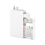 Slim Bathroom Storage Cabinet with Caster Drawer, Raised Edge Top Shelf Anti-Fall Organizer-White 00552411