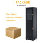 ZUN 63" Tall Bathroom Storage Cabinet with Glass Doors, Free-Standing, Two Drawers, and Adjustable N729P171305B