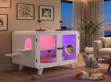 Cat Hidden Litter Box Enclosure with RGB LED Light, Cat House with Stairs and Cat Pom-pom Toys for N704P419240K