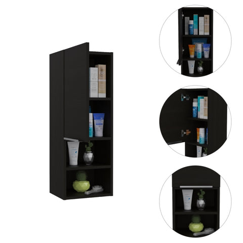 ZUN Black Wengue Rectangle 2-Shelf Medicine Cabinet B06280276