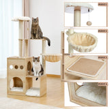 ZUN Modern Luxury Cat Tree Wooden Multi-Level Cat Tower Cat Sky Castle With 2 Cozy Condos, Cozy Perch, 30428958