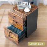 ZUN 2-Drawer Rolling Wood File Cabinet with Lock, Brown & Black 43214001