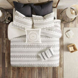 Cotton Jacquard Comforter Mini Set Ivory/Charcoal King/Cal King B035128811