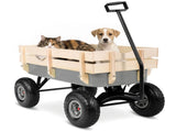 Heavy Duty Steel Wooden Side Support Cargo Wagon with 10" All-Terrain Air Tires, Up to 220lb Load 85711361