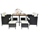 ZUN 9 Piece Acacia Wood Patio Dining Set, Space Saving Wicker Chairs with Soft Cushions and Wood Table, 31593959