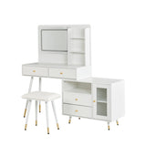Modern Makeup Vanity Desk with Mirror and Lights, Retractable Dressing Table with Drawers and N844P288432A
