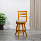 24" Counter Height Slat Back Swivel Stool, Natural Finish, Beige Fabric Seat B04660692