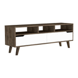 ZUN Oslo Tv Stand for TV´s up 51", Two Drawers, Four Legs, Three Open Shelves -Dark Brown / White B20092107