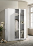 ZUN Declan 46" White 3-Door Wardrobe Cabinet Armoire with Storage Shelves and Hanging Rod B061133846