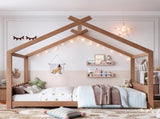 Queen House Floor Bed with Support Slats, Solid Wood House Bed Frame for Kids, No Box Spring Needed W1580P438812