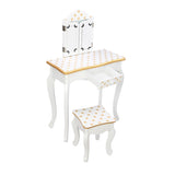 Three Fold Mirror Single Drawing Curved Foot Children Dressing Table Yellow Dots 13820391