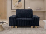 Black Deep Seat Corduroy Armchair with Brushed Stainless Steel Cup Holder and Decorative Pillow, 95174272