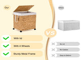 Laundry Hamper with Lid and Wheels, Woven Natural Water Hyacinth Rolling Laundry Hamper 43641867