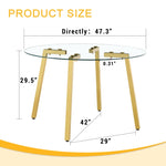 ZUN Modern Luxurious Round Tempered Glass Dining Table with Gold 7-Shaped Metal Legs,suitable for family 09611858