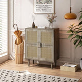 4-Doors Rattan Mesh Storage Cabinet, Sideboard with Eight Storage Spaces, for Entryway, Living Room, W757P198557