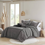 7 Piece Micro Corduroy Comforter Set Grey Queen B035P266661