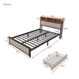 ZUN Metal Full Size Platform Bed With 4 Drawers, Upholstered Headboard and Footboard, Sockets and USB WF321762AAA