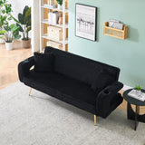 The straight-row Black corduroy sofa with throw pillows, featuring a minimalist style, is suitable W1658P251987