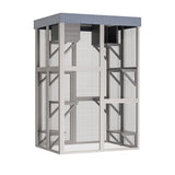 70.5 Tall Wooden Catio Outdoor Cat Enclosure, Gray Cat House Large Solid Wood Cage Playpen with 6 W773P307596