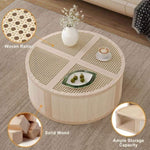 ZUN Round to Square Block Modular Coffee Table Light Natural Rattan with Storage 4 Piece N735P185130N