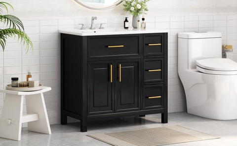 ZUN 36" Bathroom Vanity with Sink Top, Bathroom Vanity Cabinet with Two Doors and Three Drawers, Solid N725P198316B