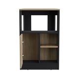 ZUN Kitchen Island 36" H, Three Open Side Storage Shelves and One Push-to-Open Cabinet, Black / Natural B097P221381