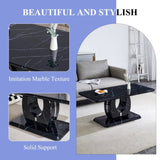 Modern minimalist black MDF pattern sticker pattern MDF rectangular coffee table. Add a peaceful and W1151P243154