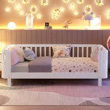 Twin Size Wood Platform Bed for Kids, Wood Low Profile Twin Bed with Rails for Girls and Boys, W2593P190148
