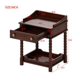 Retro Style Nightstand with Drawer and Open Shelf for Bedroom, Bedside Table with Turned Legs and N733P206240D