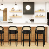 Americana Mid-Century Modern 30.5" Cane Back Bar Stool, Jet Black B2719P297791